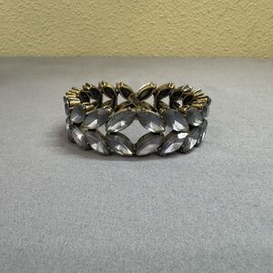 BaubleBar Bracelet Gold Tone Clear Faceted Stone Stretch Bangle Womens 8 In